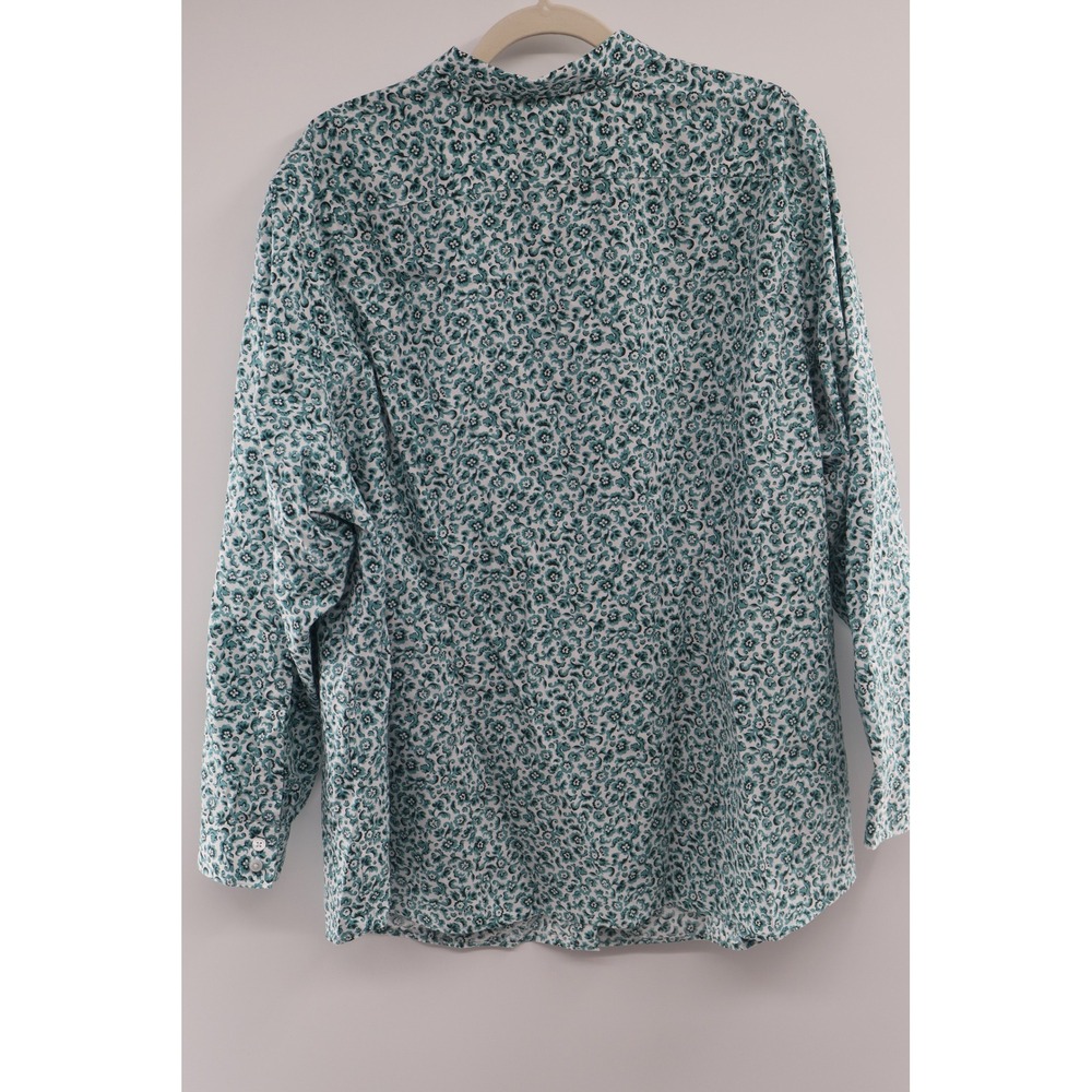 Lands' End Plus 24W Teal Floral Cotton Button Down Shirt - Picture 6 of 7